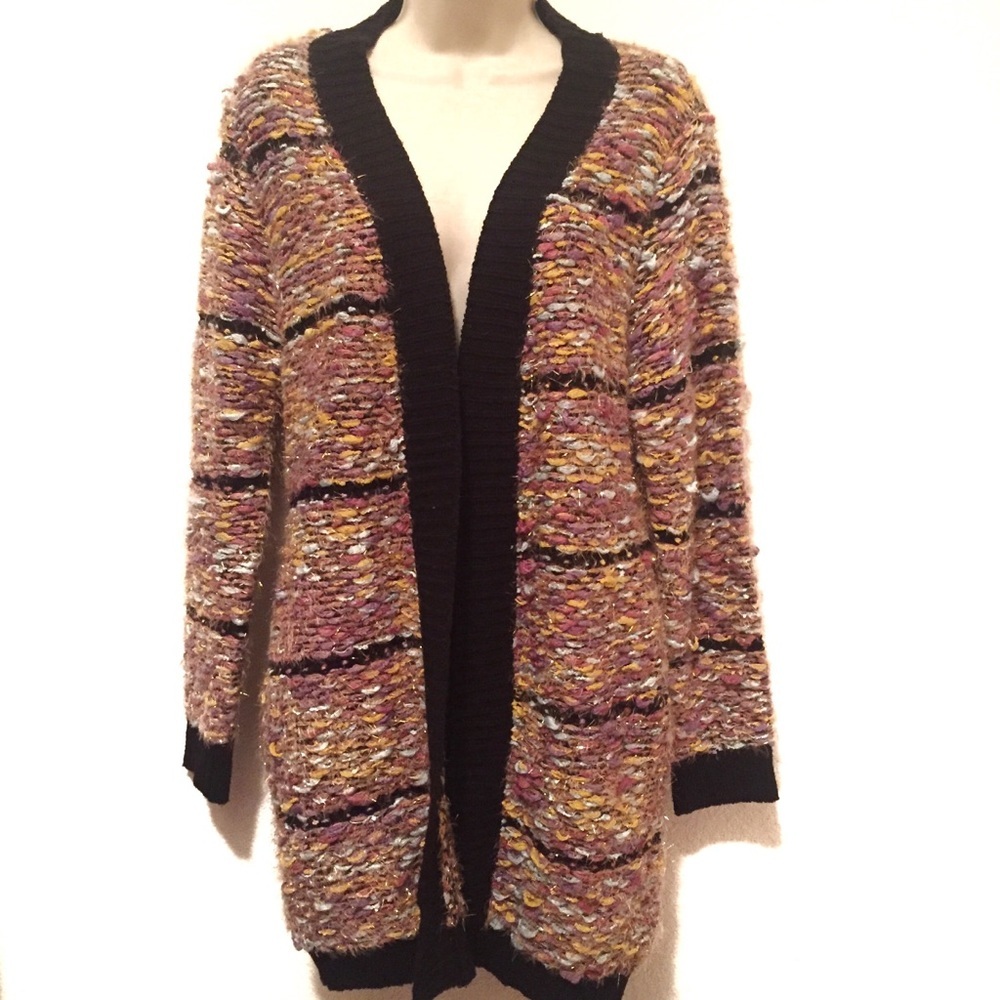 NWT Roseys Open Front Cardigan Sweater Chunky Knit Colorful Small/Medium Duster